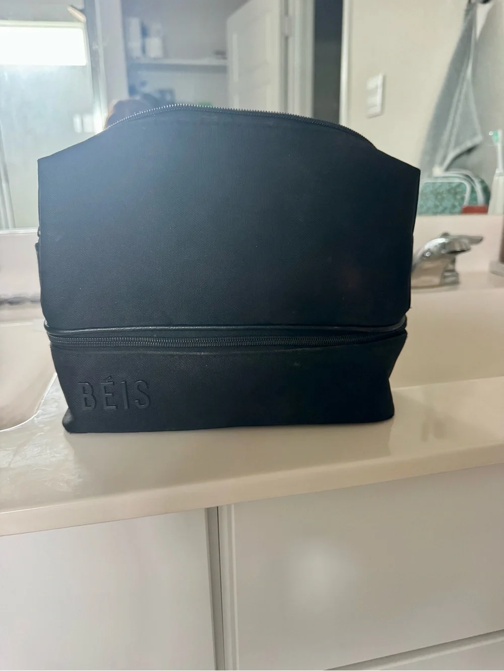 BEIS Black Dual-Zip Cosmetic Bag